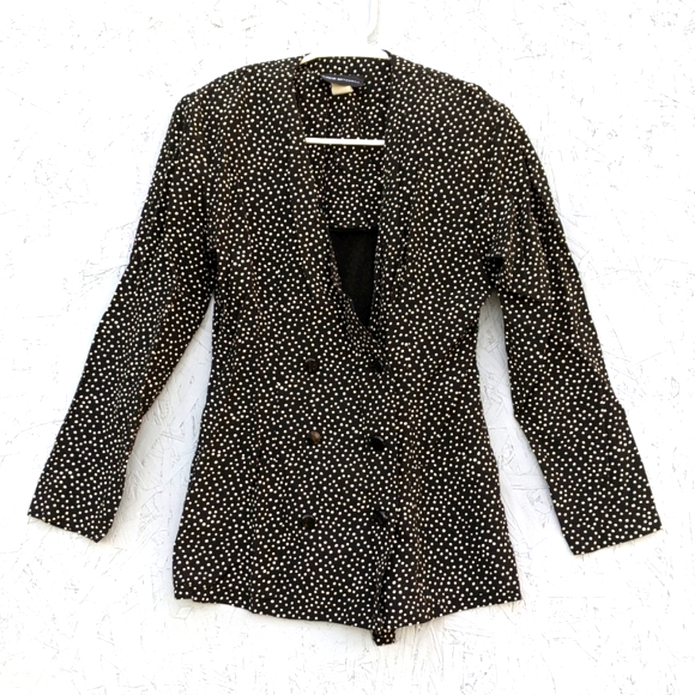 Vintage David Mitchell Black Polkadot Ruffle Skirt Blazer Suit Set Vtg 5/6 Med - Picture 4 of 16